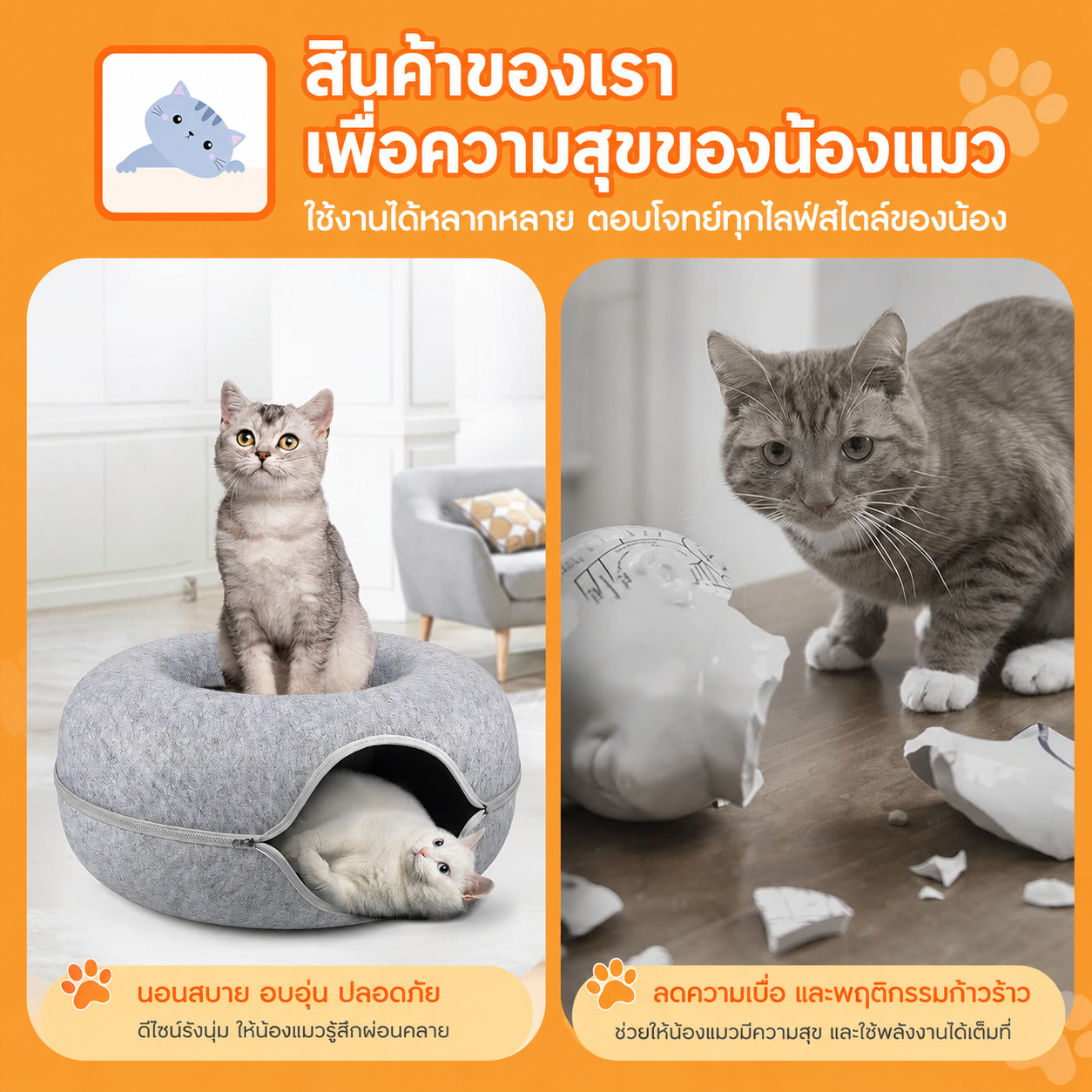 บ้านแมวทรงโดนัท 2-in-1 โปร 1 แถม 1